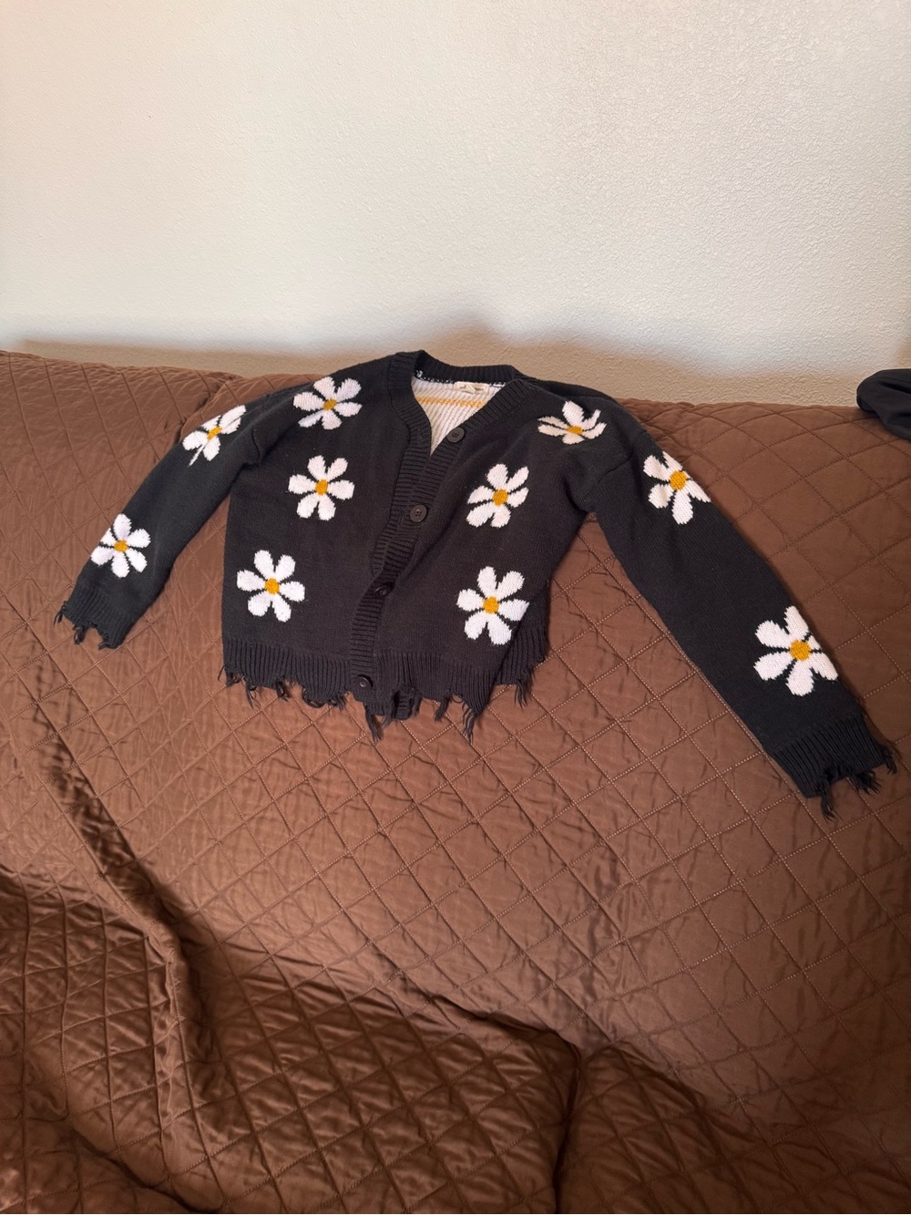 Girls Self Esteem Black and Yellow daisy sweater flower